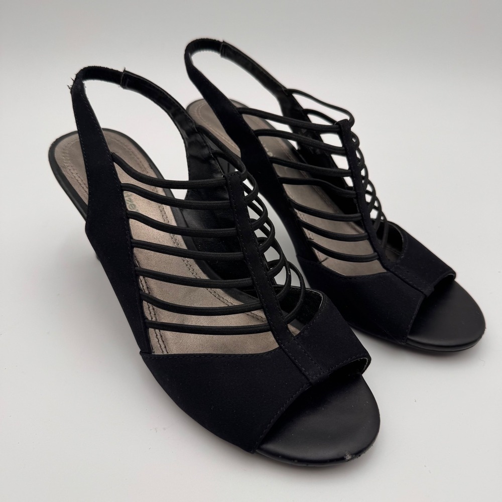 Naturalizer Vanity Black‎ Slingback Cage Heels Peep Toe Dress Sandals Womens 7M